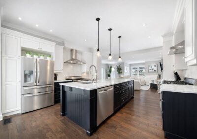 cabinet refinishing in white dove and black island in belleville